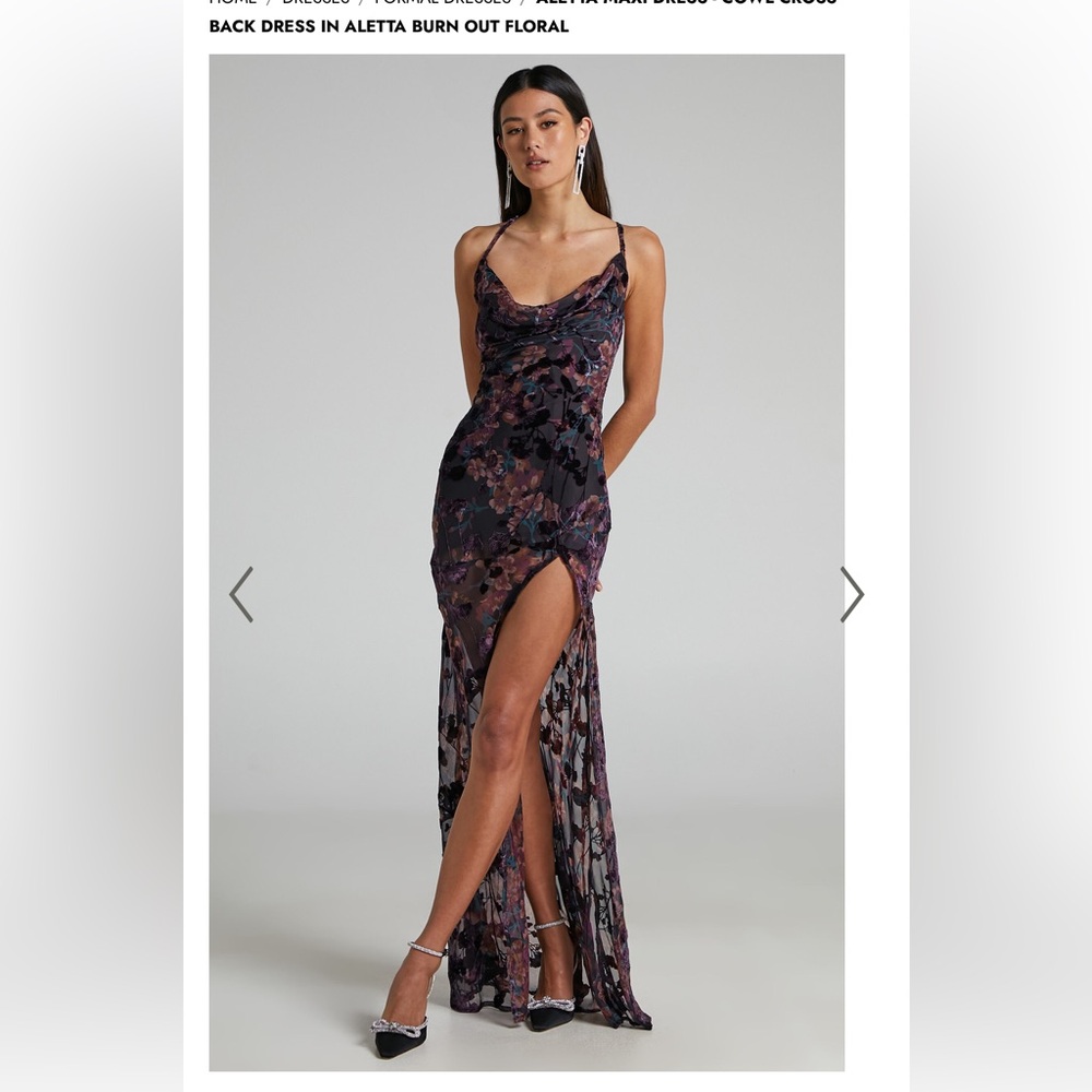 Showpo Floral Burnout Maxi Dress in Black and Purple